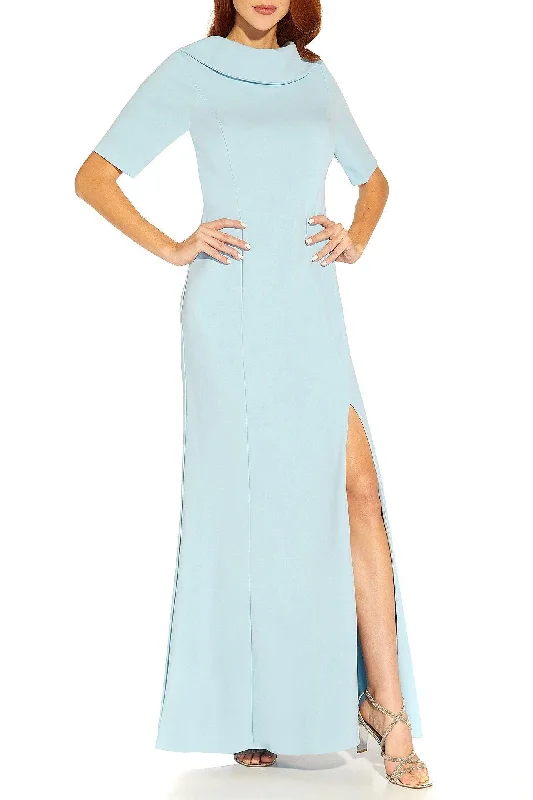 A - line wedding dresses with a beaded neckline Adrianna Papell AP1E209924 Short Sleeves Back Fomal with Slit Long Dress A - line wedding dresses with a beaded neckline Adrianna Papell AP1E209924 Short Sleeves Back Fomal with Slit Long Dress