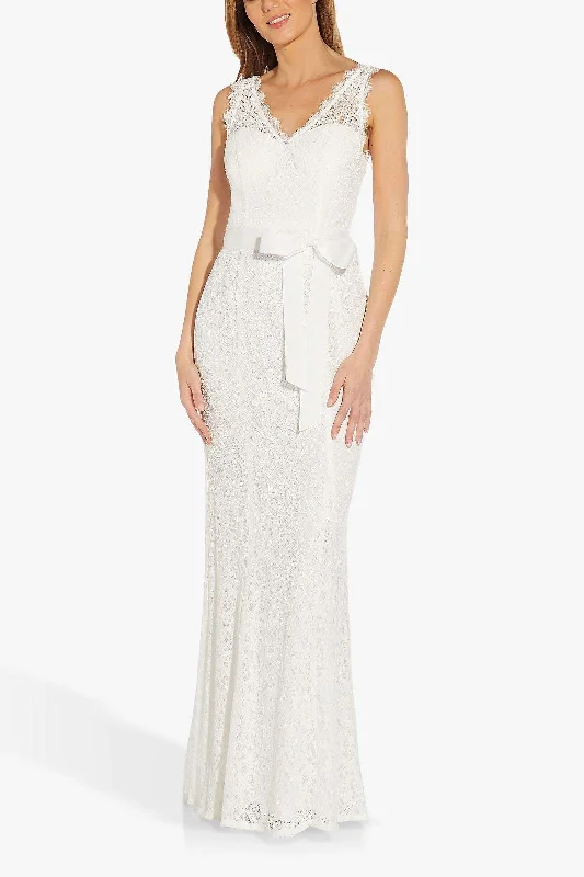 Tulle - over - satin wedding dresses for a soft look Adrianna Papell 091890120 V-Neck Sleeveless Long Bridal Dress Tulle - over - satin wedding dresses for a soft look Adrianna Papell 091890120 V-Neck Sleeveless Long Bridal Dress