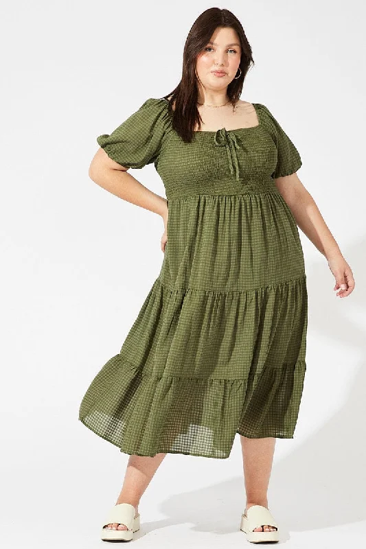 Midi dresses with one - shoulder designs for a modern and asymmetric style Green Midi Dress Short Sleeve Shirred Midi dresses with one - shoulder designs for a modern and asymmetric style Green Midi Dress Short Sleeve Shirred