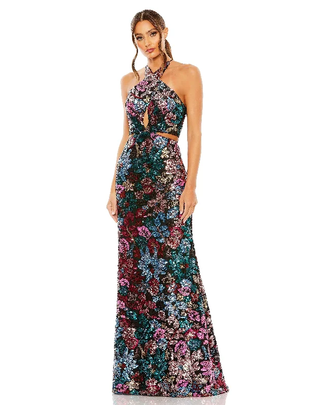 High - low hem wedding dresses for a trendy twist Mac Duggal 49695 Long Halter Formal Prom Dress High - low hem wedding dresses for a trendy twist Mac Duggal 49695 Long Halter Formal Prom Dress