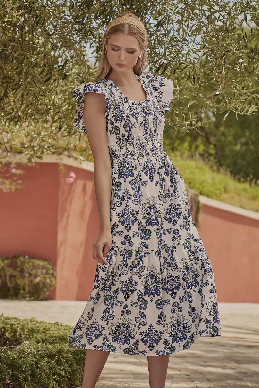 Midi dresses with denim fabric for a casual yet stylish day out Viara Floral Giza Glare Smock Tiered Midi Dress Midi dresses with denim fabric for a casual yet stylish day out Viara Floral Giza Glare Smock Tiered Midi Dress