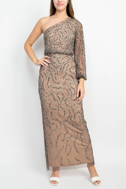 Embroidered wedding dresses with metallic threads Adrianna Papell AP1E208694 One Shoulder Blouson Slit Back Formal Dress Embroidered wedding dresses with metallic threads Adrianna Papell AP1E208694 One Shoulder Blouson Slit Back Formal Dress
