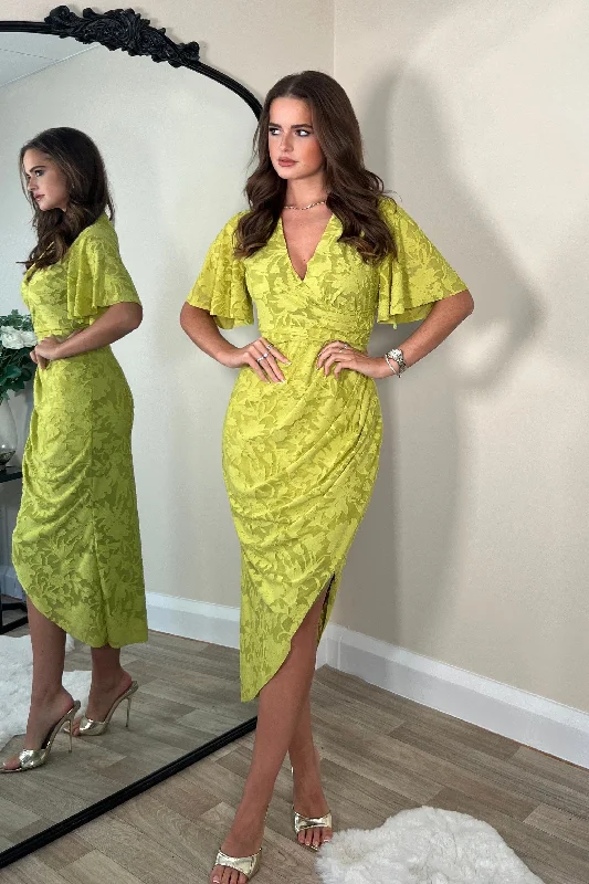 Midi dresses with polka dot prints for a playful summer outfit Natasha Angel Sleeve Wrap Midi Dress Lime Midi dresses with polka dot prints for a playful summer outfit Natasha Angel Sleeve Wrap Midi Dress Lime