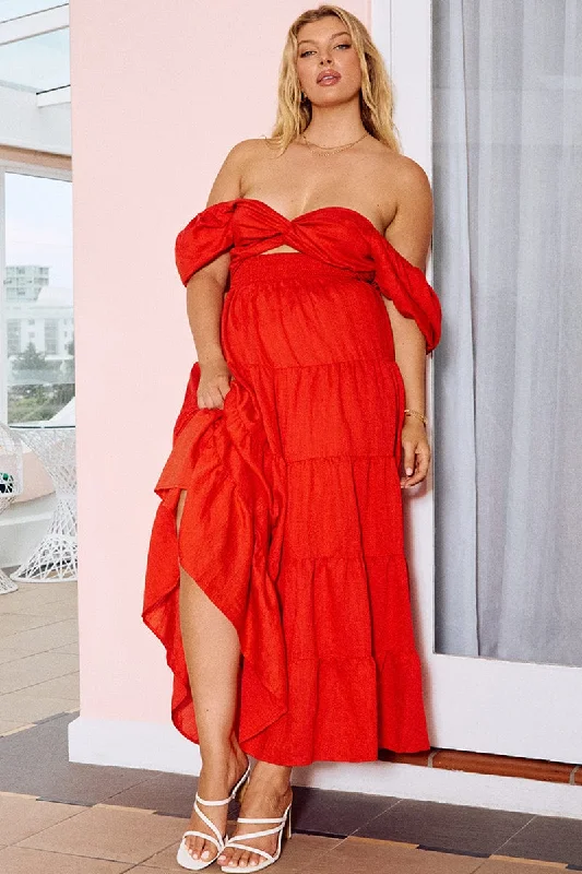 Midi dresses with printed lining for a hidden and stylish detail Red Maxi Dress Short Sleeve Twist Front Midi dresses with printed lining for a hidden and stylish detail Red Maxi Dress Short Sleeve Twist Front