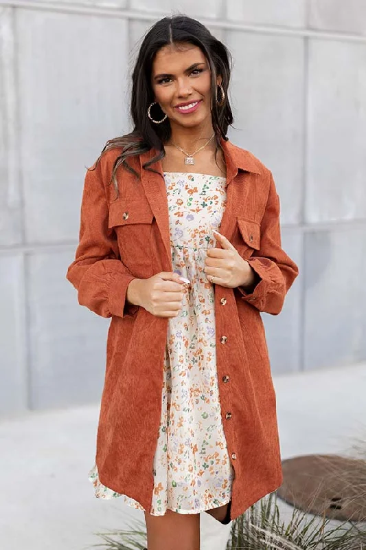 Mini dresses with pocket details for added functionality Lattes At The Lodge Corduroy Dress In Rust Mini dresses with pocket details for added functionality Lattes At The Lodge Corduroy Dress In Rust