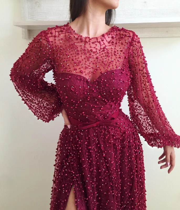 Mini dresses with empire waists for a flattering fit Amaranth Beaded Gown