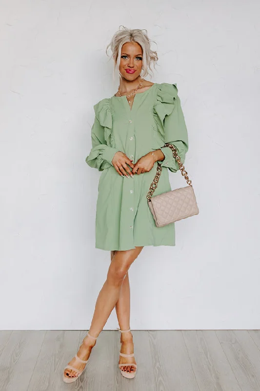 Linen mini dresses for a breathable summer option Porch Swing Sips Dress In Pear