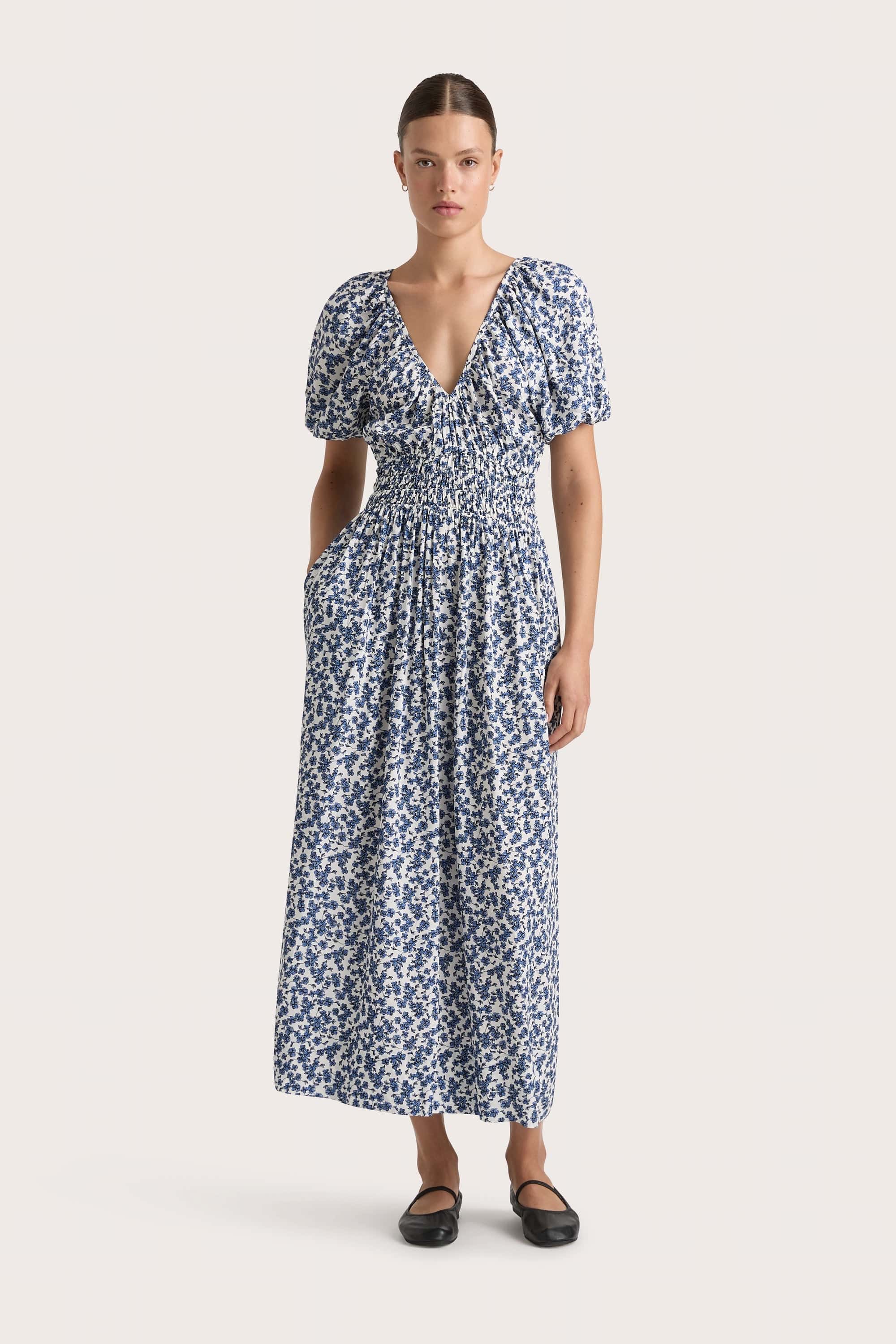 Midi dresses with satin - finish fabrics for a luxurious feel Valras Midi Dress Leilani Mid Blue - Final Sale Midi dresses with satin - finish fabrics for a luxurious feel Valras Midi Dress Leilani Mid Blue - Final Sale