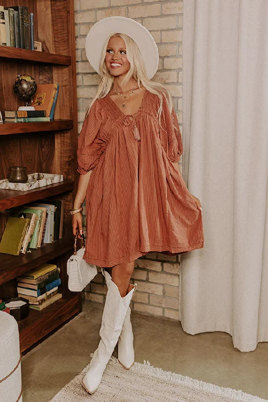 Mini dresses with button - down fronts Writers Retreat Babydoll Dress In Rust