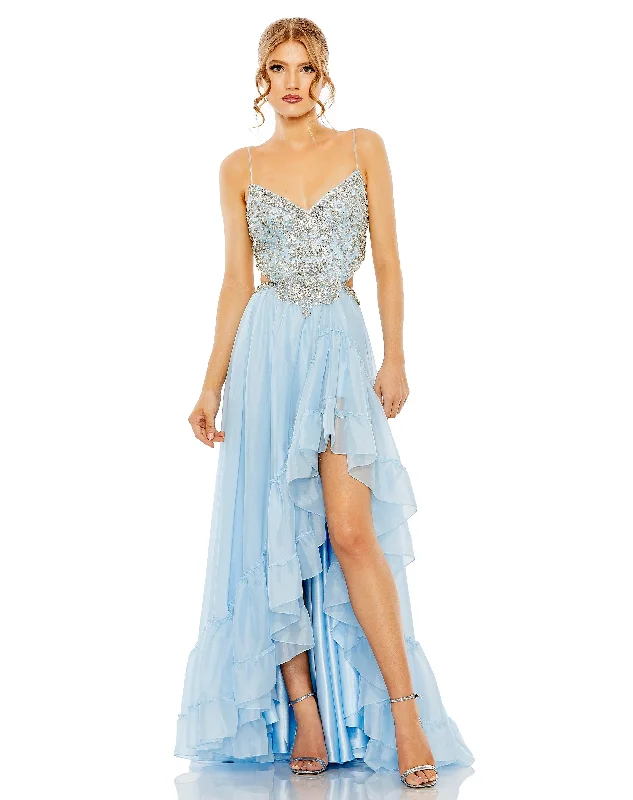 Wedding dresses with a corseted bodice for a cinched waist Mac Duggal 2212 Prom Spaghetti Strap High Low Gown Wedding dresses with a corseted bodice for a cinched waist Mac Duggal 2212 Prom Spaghetti Strap High Low Gown