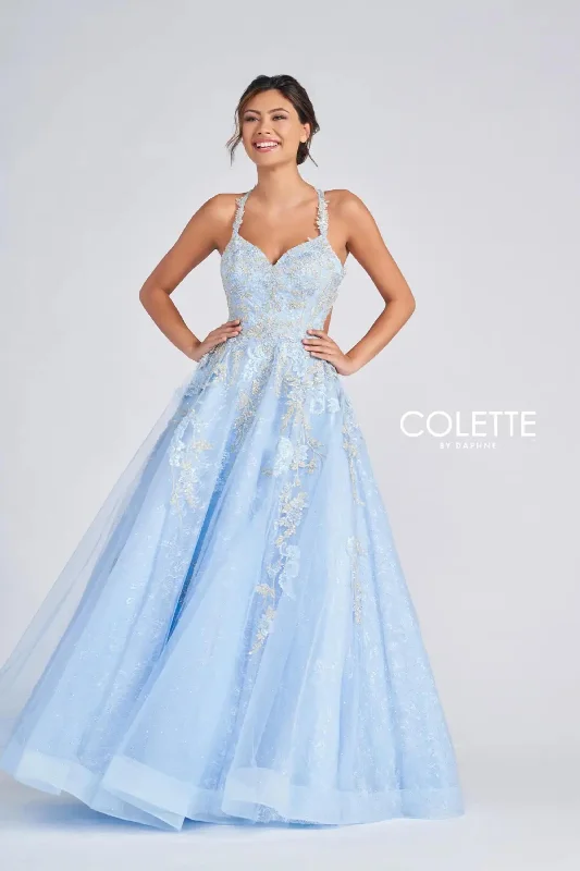 Maternity dress for a baby's first visit to the vertical garden Colette CL12256 Beaded Long Prom Halter Formal Dress