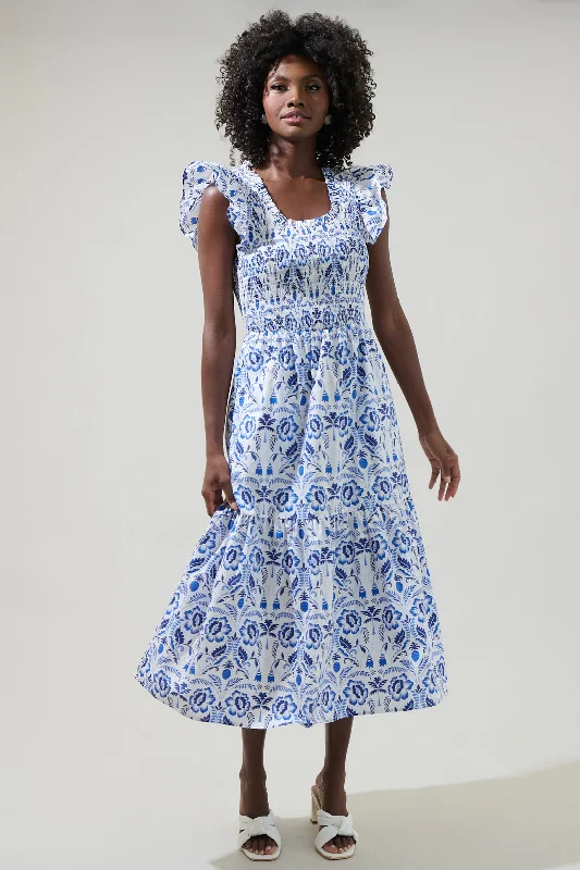 Midi dresses with wrap - around skirts for a customizable fit Marisol Floral Giza Glare Smock Tiered Midi Dress Midi dresses with wrap - around skirts for a customizable fit Marisol Floral Giza Glare Smock Tiered Midi Dress