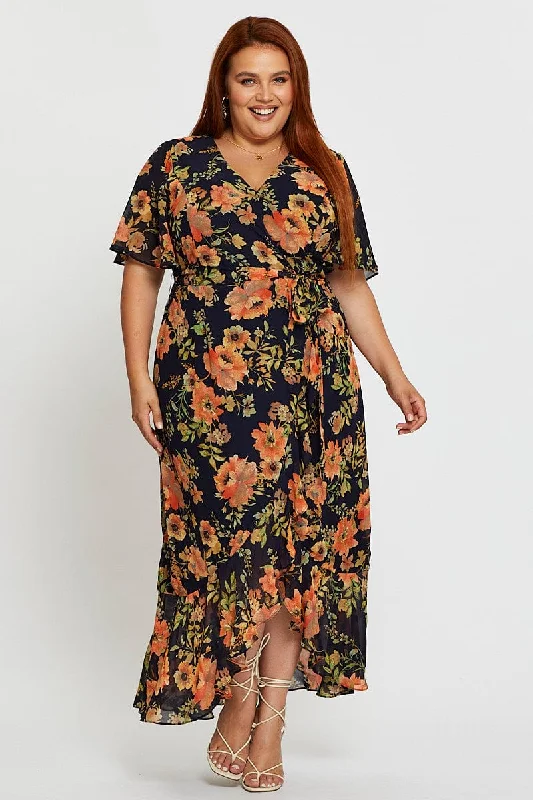 Midi dresses with ruffled sleeves for a more feminine and voluminous look Blue Floral Print Midi Dress V-neck Short Sleeve Midi dresses with ruffled sleeves for a more feminine and voluminous look Blue Floral Print Midi Dress V-neck Short Sleeve