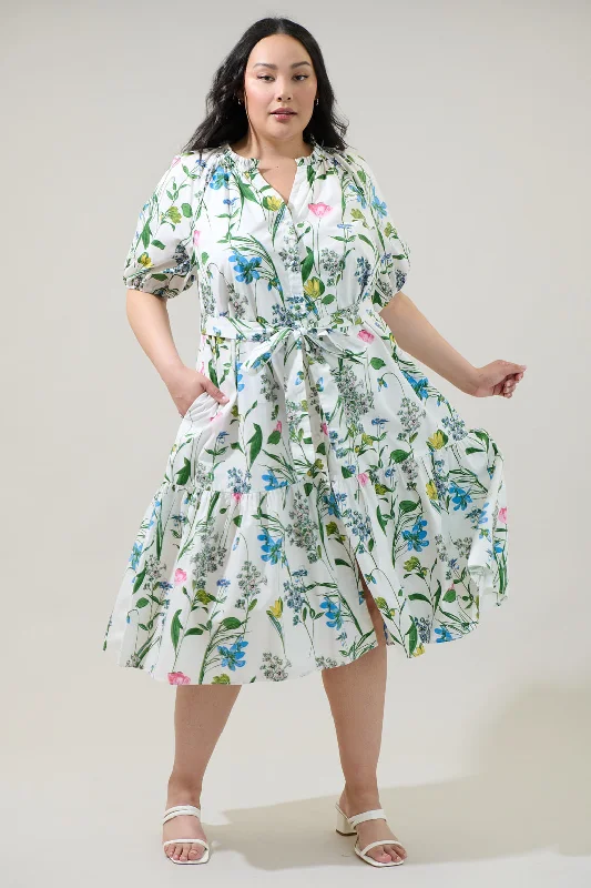 A - line midi dresses with floral prints for spring brunches Clove Garden Floral Wynette Tiered Midi Dress Curve A - line midi dresses with floral prints for spring brunches Clove Garden Floral Wynette Tiered Midi Dress Curve