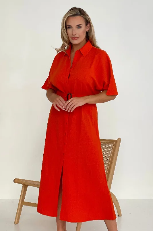 Midi dresses with empire waists for a flattering maternity option Harley Belted Wrap Front Midi Dress In Orange Midi dresses with empire waists for a flattering maternity option Harley Belted Wrap Front Midi Dress In Orange