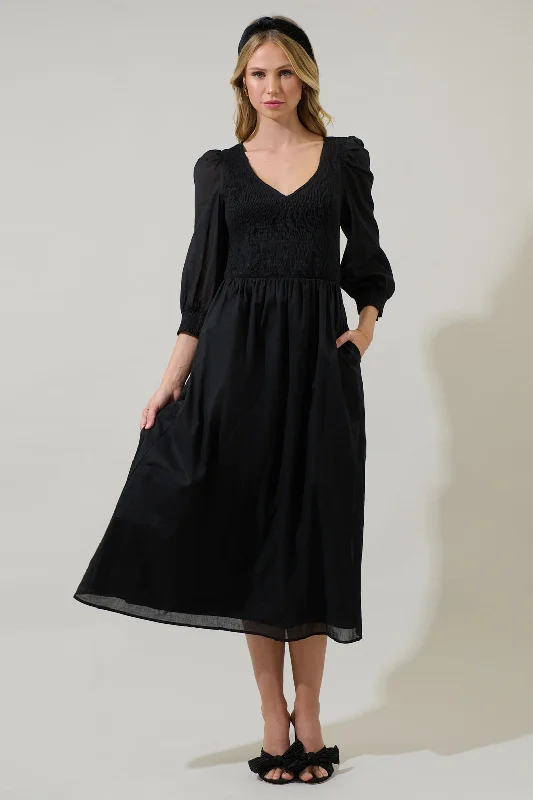 Midi dresses with sheer panels for a touch of allure Zelda Smocked Long Sleeve Cotton Voile Midi Dress Midi dresses with sheer panels for a touch of allure Zelda Smocked Long Sleeve Cotton Voile Midi Dress
