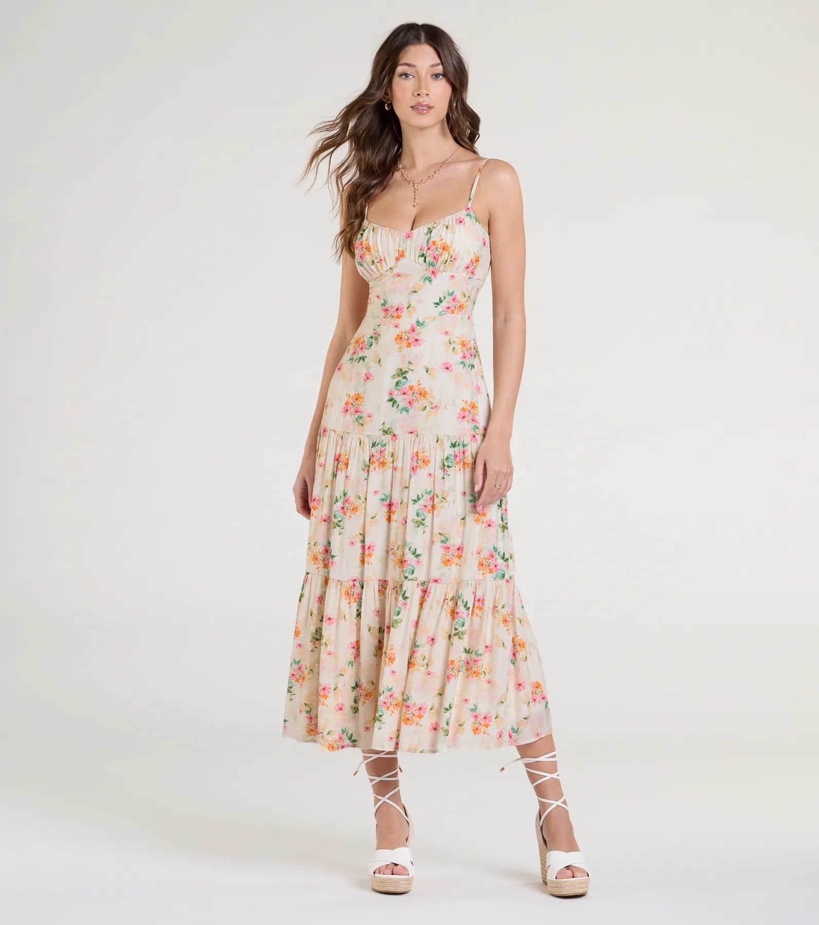 Midi dresses with keyhole backs for a flirty and unexpected detail Delightful Directions V-Neck Floral Ruffled Midi Dress Midi dresses with keyhole backs for a flirty and unexpected detail Delightful Directions V-Neck Floral Ruffled Midi Dress