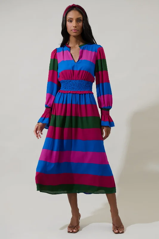 Midi dresses with pleated bodices for a classic and tailored look Saige Striped Ria Smocked Midi Dress Midi dresses with pleated bodices for a classic and tailored look Saige Striped Ria Smocked Midi Dress