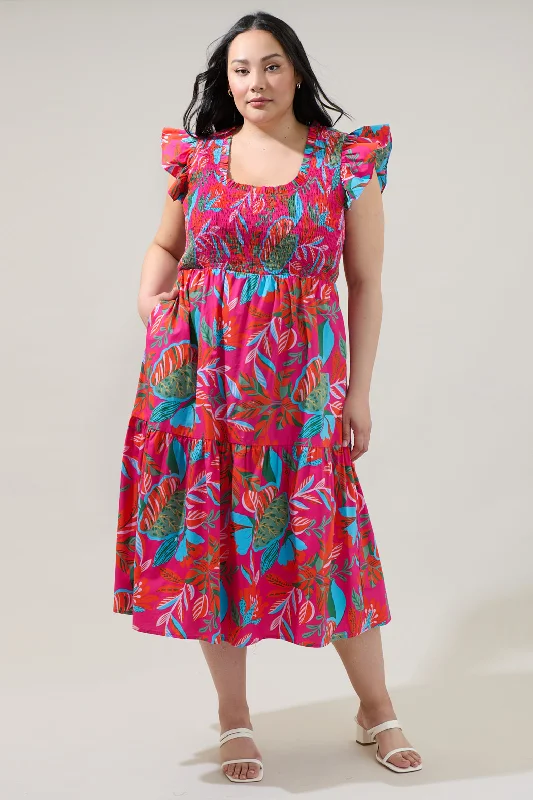 Sheath midi dresses with beaded embellishments for a formal occasion Cactus Blossom Giza Glare Smock Tiered Midi Dress Curve Sheath midi dresses with beaded embellishments for a formal occasion Cactus Blossom Giza Glare Smock Tiered Midi Dress Curve