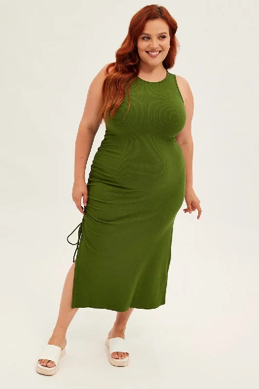 Velvet midi dresses in jewel tones for a glamorous winter event Green Midi Dress Sleeveless Rib Jersey Drawstring Velvet midi dresses in jewel tones for a glamorous winter event Green Midi Dress Sleeveless Rib Jersey Drawstring