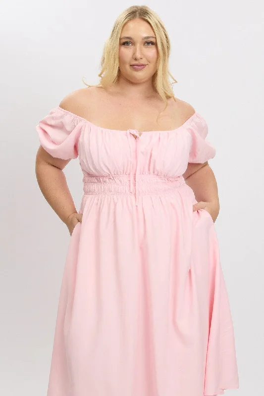 Midi dresses with keyhole backs for a flirty and unexpected detail Pink Midi Dress Short Sleeve Ruched Bust Midi dresses with keyhole backs for a flirty and unexpected detail Pink Midi Dress Short Sleeve Ruched Bust
