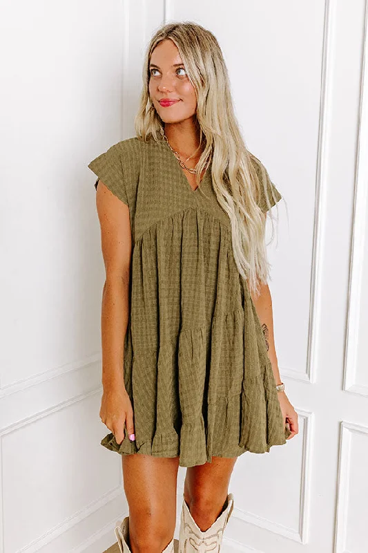 Mini dresses with off - the - shoulder styles Mend Your Heart Babydoll Dress in Martini Olive Mini dresses with off - the - shoulder styles Mend Your Heart Babydoll Dress in Martini Olive