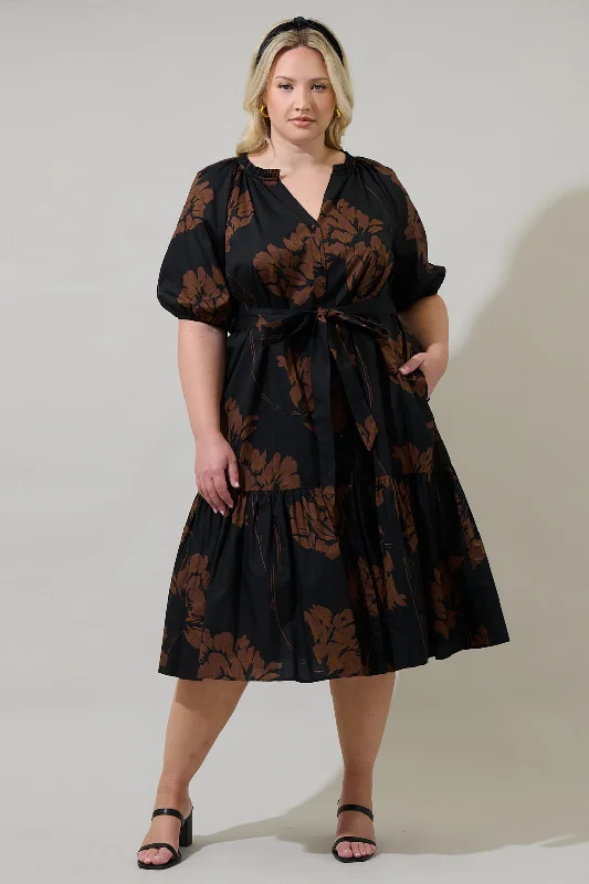 Maxi - inspired midi dresses with flowing fabrics for a beachy vibe Celina Floral Wynette Tiered Midi Dress Curve Maxi - inspired midi dresses with flowing fabrics for a beachy vibe Celina Floral Wynette Tiered Midi Dress Curve