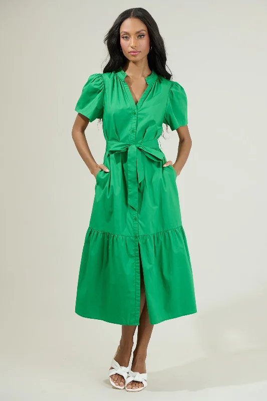 Midi dresses with puff sleeves for a vintage - inspired look Beatrice Button Down Poplin Midi Dress Midi dresses with puff sleeves for a vintage - inspired look Beatrice Button Down Poplin Midi Dress