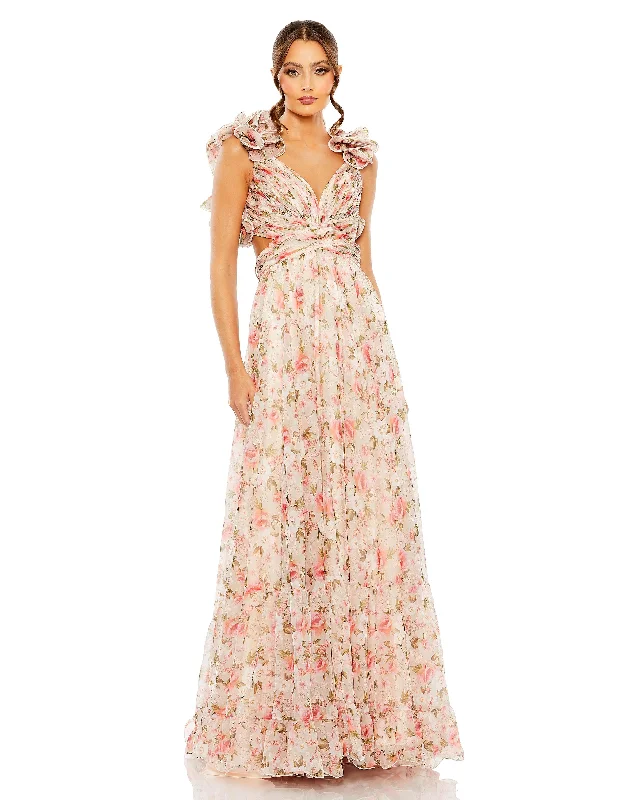 Long - train wedding dresses with a sweep train option Mac Duggal 68519 Long Formal Chiffon Floral Dress Long - train wedding dresses with a sweep train option Mac Duggal 68519 Long Formal Chiffon Floral Dress