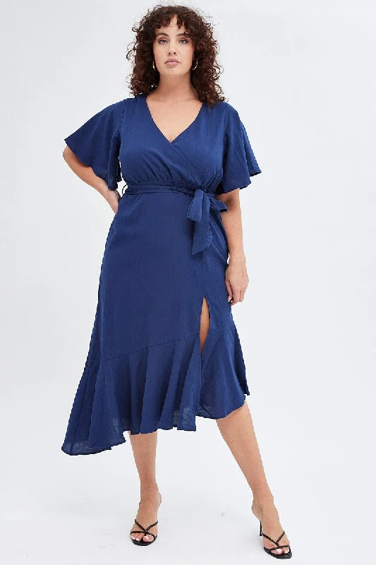Midi dresses with pleated skirts for a timeless and elegant appeal Blue Midi Dress Short Sleeve Faux Wrap Midi dresses with pleated skirts for a timeless and elegant appeal Blue Midi Dress Short Sleeve Faux Wrap