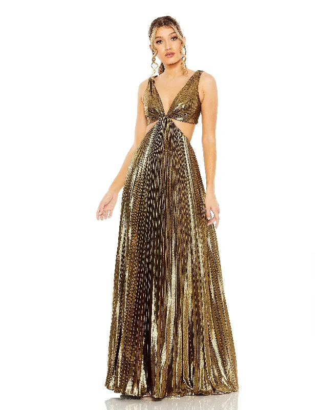 Empire - line wedding dresses with a ruffled skirt Mac Duggal 27083 Long Sleeveless Pleated Metallic Prom Dress Empire - line wedding dresses with a ruffled skirt Mac Duggal 27083 Long Sleeveless Pleated Metallic Prom Dress