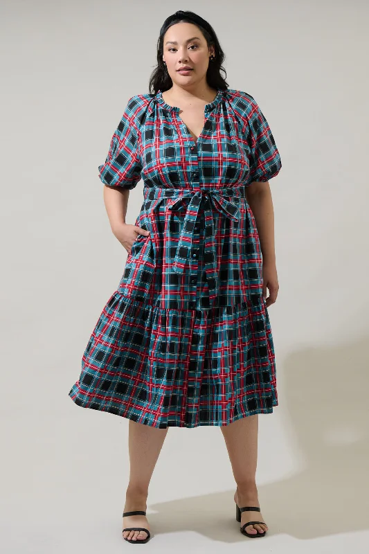 Midi dresses with side slits for a sexy and elegant appearance Winston Plaid Wynette Tiered Midi Dress Curve Midi dresses with side slits for a sexy and elegant appearance Winston Plaid Wynette Tiered Midi Dress Curve