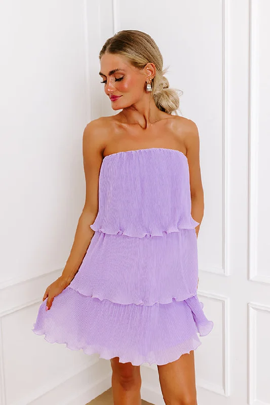 Mini dresses with button - down fronts Paris Dreamer Pleated Dress In Lavender