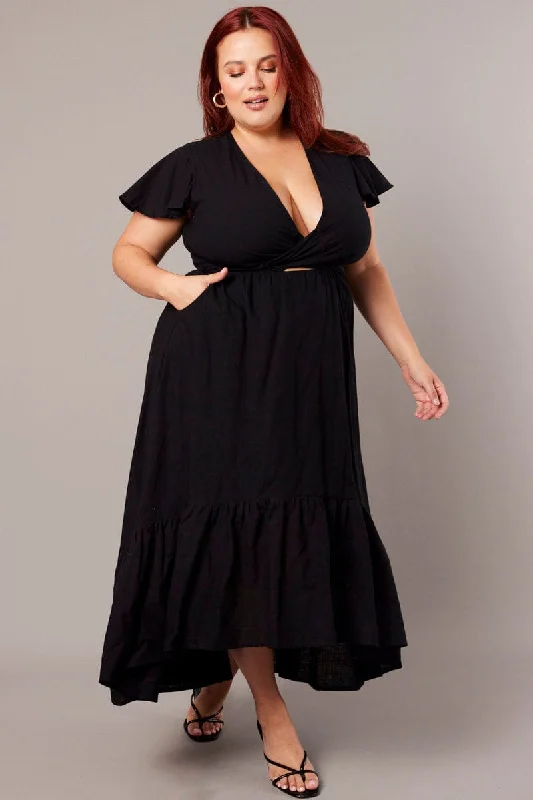 Midi dresses with off - the - shoulder necklines for a flirty look Black Tie Front Flare Sleeve Midi Dress Midi dresses with off - the - shoulder necklines for a flirty look Black Tie Front Flare Sleeve Midi Dress