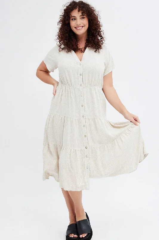 Midi dresses with satin - finish fabrics for a luxurious feel Beige Shirtdress Midi Button Linen Blend Short Sleeve Midi dresses with satin - finish fabrics for a luxurious feel Beige Shirtdress Midi Button Linen Blend Short Sleeve