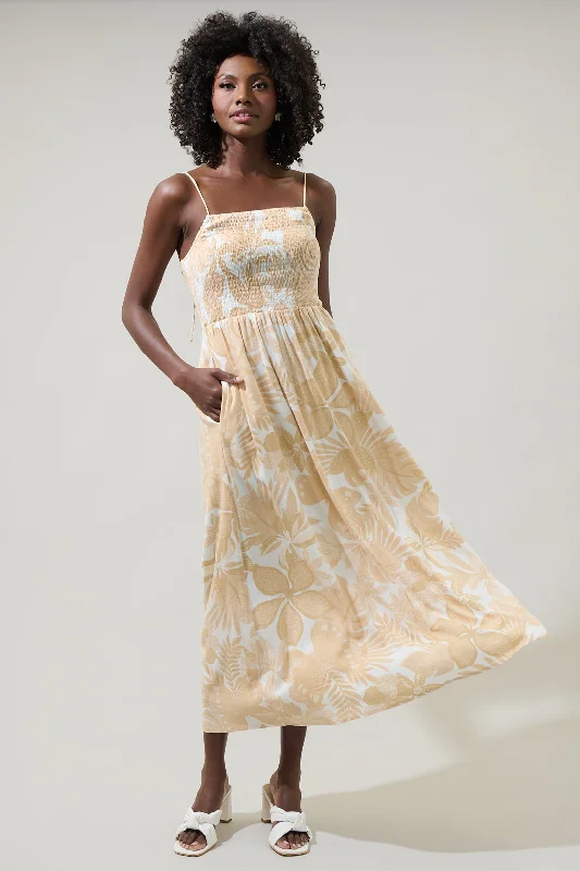 Midi dresses with ruffled bodices for a more pronounced feminine look Geneva Floral Tell Smocked Midi Dress Midi dresses with ruffled bodices for a more pronounced feminine look Geneva Floral Tell Smocked Midi Dress