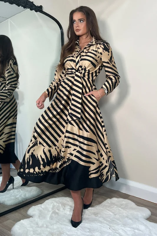 Midi dresses with ruffled hems for a romantic date night Isabella Stripe Print Tie Front Shirt Dress Midi dresses with ruffled hems for a romantic date night Isabella Stripe Print Tie Front Shirt Dress