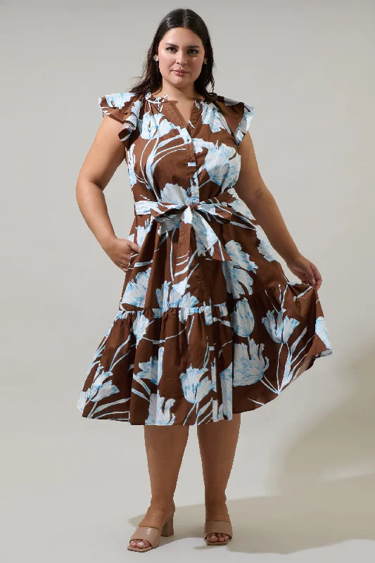 Midi dresses with mesh inserts for a trendy and breathable option Zico Floral Charlotte Button Midi Dress Curve Midi dresses with mesh inserts for a trendy and breathable option Zico Floral Charlotte Button Midi Dress Curve