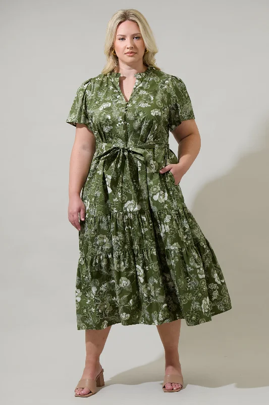 Midi dresses with lace - up fronts for a unique and adjustable style Hazleton Floral Britt Poplin Tiered Midi Dress Curve Midi dresses with lace - up fronts for a unique and adjustable style Hazleton Floral Britt Poplin Tiered Midi Dress Curve