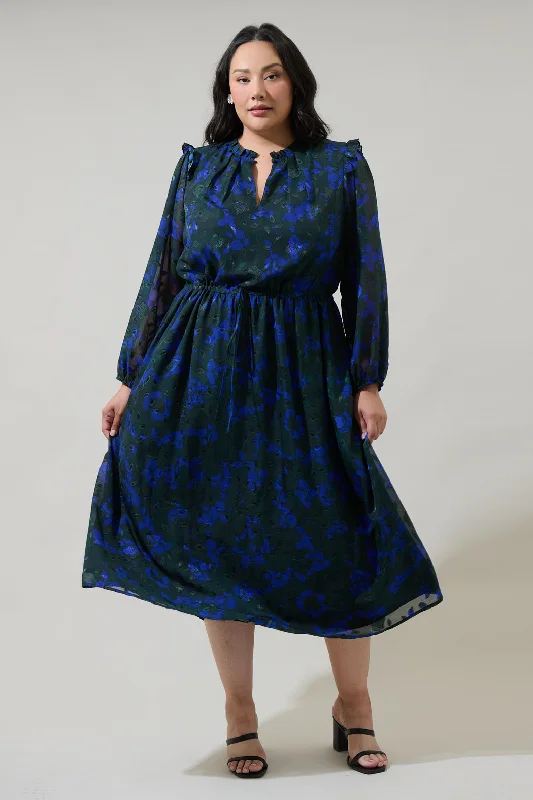 Midi dresses with metallic threads for a glamorous evening event Sweetwater Floral Organza Tiered Midi Dress Curve Midi dresses with metallic threads for a glamorous evening event Sweetwater Floral Organza Tiered Midi Dress Curve