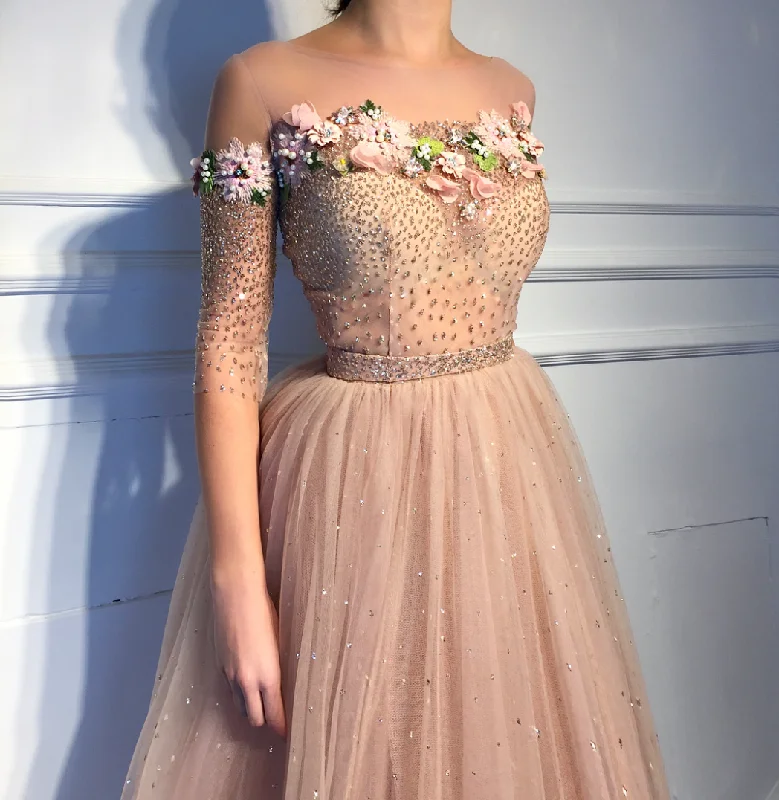 Mini dresses with wrap - around styles Embellished Mocha Rose Gown