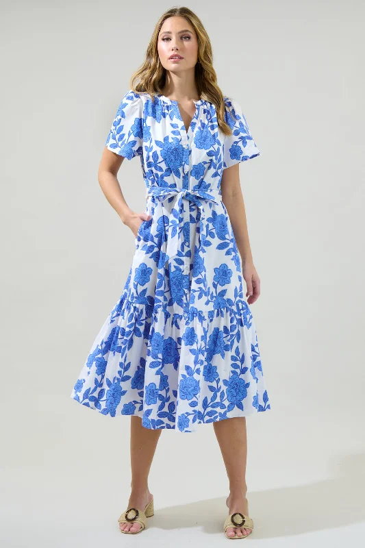 Wrap - style midi dresses in silk for a sophisticated office look Glantis Floral Cora Button Up Midi Dress Wrap - style midi dresses in silk for a sophisticated office look Glantis Floral Cora Button Up Midi Dress