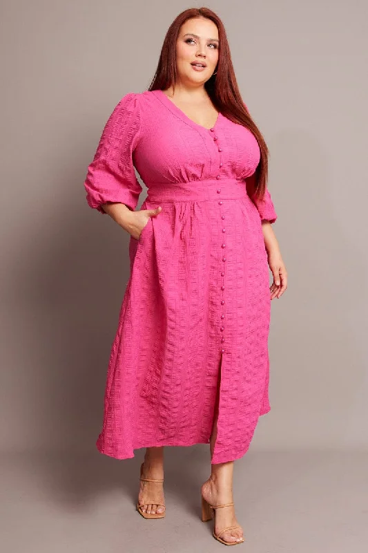 Midi dresses with one - shoulder designs for a modern and asymmetric style Pink Midi Dress Short Sleeve Textured Midi dresses with one - shoulder designs for a modern and asymmetric style Pink Midi Dress Short Sleeve Textured
