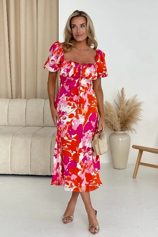Sheath midi dresses with beaded embellishments for a formal occasion Jemima Square Neck Midi Dress Red Floral Sheath midi dresses with beaded embellishments for a formal occasion Jemima Square Neck Midi Dress Red Floral