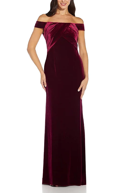 Sleeveless wedding dresses with a beaded belt Adrianna Papell AP1E206226 Off Shoulder Pleated Long Velvet Formal Dress Sleeveless wedding dresses with a beaded belt Adrianna Papell AP1E206226 Off Shoulder Pleated Long Velvet Formal Dress