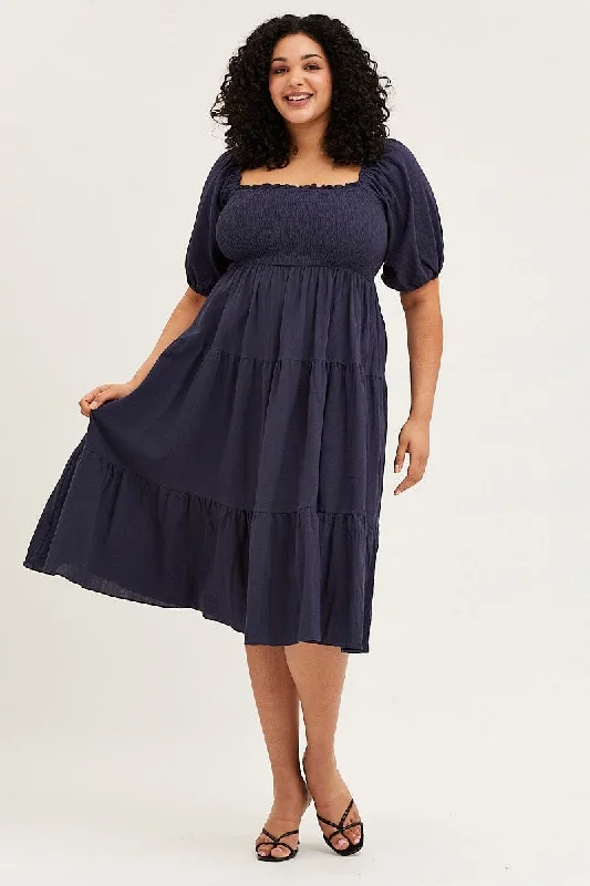 Midi dresses with ruched bodices for a feminine and fitted feel Blue Midi Dress Off Shoulder Short Sleeve Midi dresses with ruched bodices for a feminine and fitted feel Blue Midi Dress Off Shoulder Short Sleeve