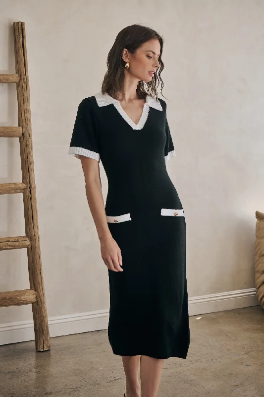 Midi dresses with lace - up fronts for a unique and adjustable style Rison Collared Midi Sweater Dress Midi dresses with lace - up fronts for a unique and adjustable style Rison Collared Midi Sweater Dress