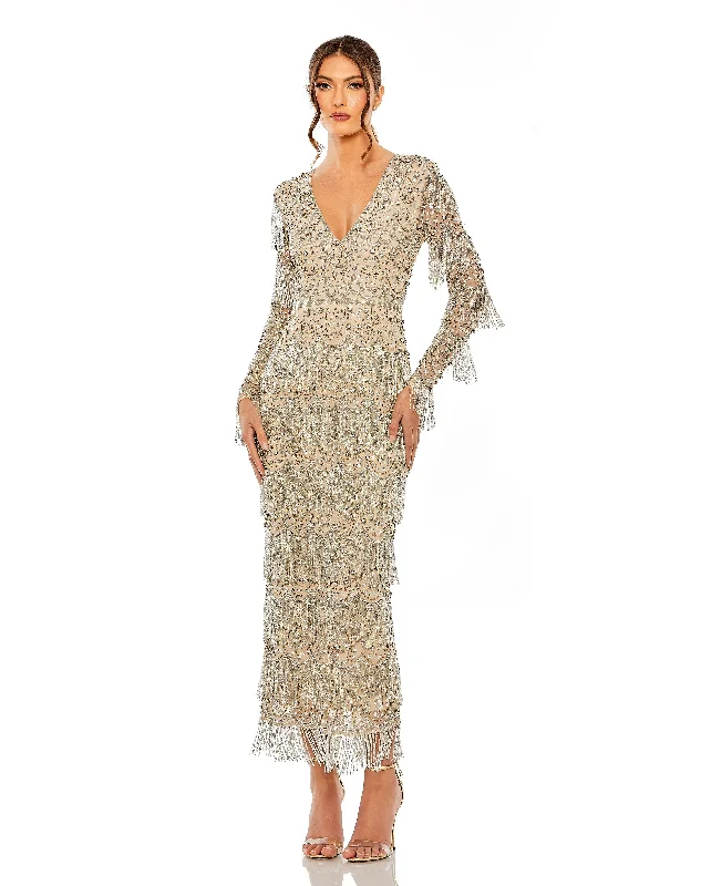 Maternity dress for a baby's first visit to the amusement park Mac Duggal 93861 Beaded Fringe Midi Length Cocktail Dress Maternity dress for a baby's first visit to the amusement park Mac Duggal 93861 Beaded Fringe Midi Length Cocktail Dress
