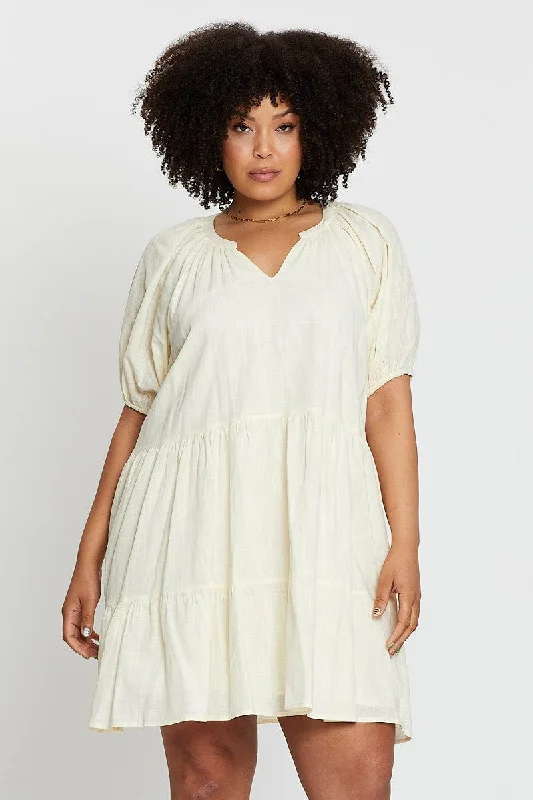 Midi dresses with halter necks for a stylish and comfortable option Beige Puff 3/4 Sleeve Textured Cotton Oatmea Layer Dress Midi dresses with halter necks for a stylish and comfortable option Beige Puff 3/4 Sleeve Textured Cotton Oatmea Layer Dress