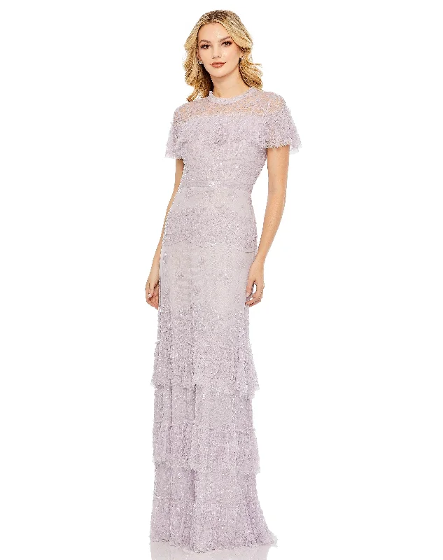 High - low hem wedding dresses for a trendy twist Mac Duggal 9195 Long Formal Cape Sleeve Dress High - low hem wedding dresses for a trendy twist Mac Duggal 9195 Long Formal Cape Sleeve Dress